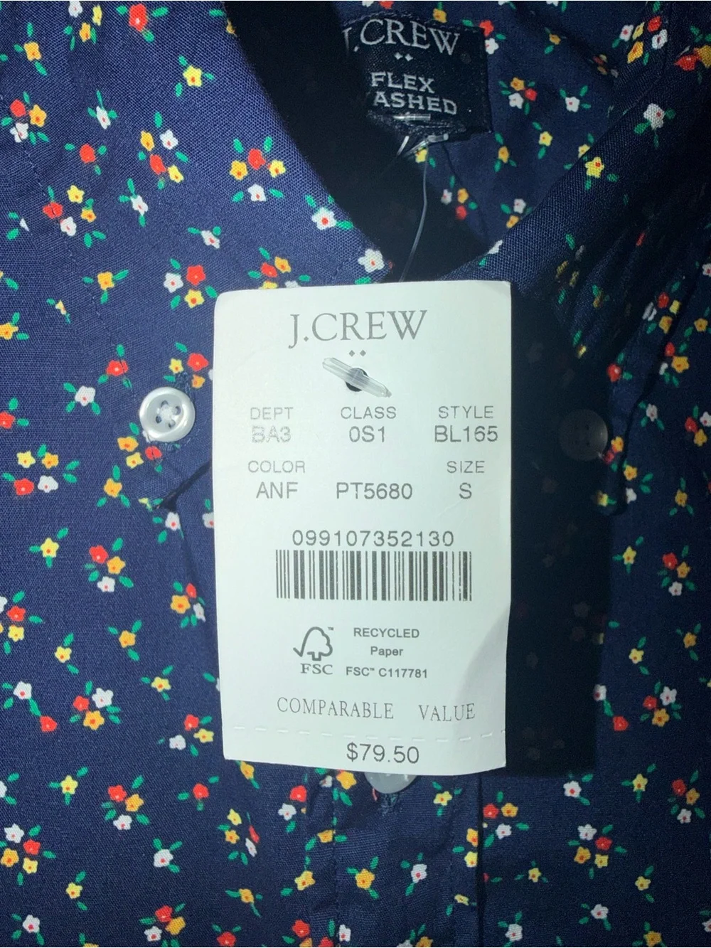 J. Crew Navy Short-Sleeve Button-Down with Mini Floral Print size Small Preppy